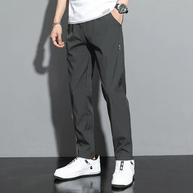 Men's Pants 2025 Summer New Black Gray Thin Business Casual Pants Outdoor Elastic Breathable Straight Leg Sweatpants.