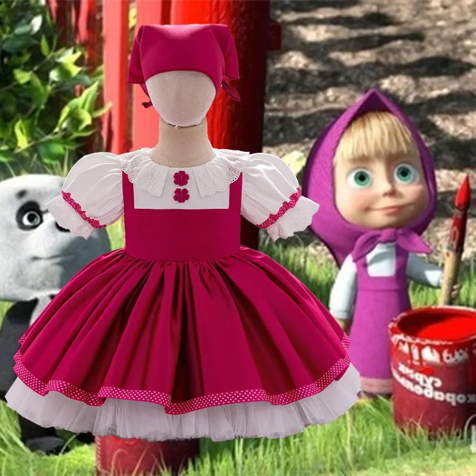 Mascha und Bär Lolita Mädchen Partykleid Barbie Pink Maid 1. Geburtstag Prinzessin Kleider für Kinder Spitze Weihnachtskostüme ASQ03