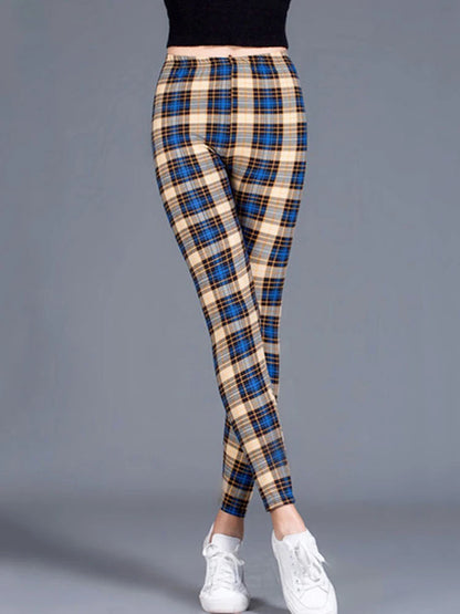 CUHAKCI Mode Plaid Druck Leggings Frauen Sexy Fitness Leggins Grid Floral Streifen Hosen Hohe Taille Bleistift Hosen