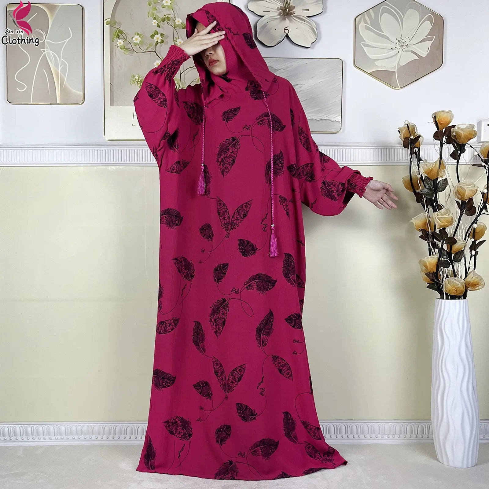 New Ramadan Muslim Cotton Two Hats Abaya Femme Prayer Garment Clothing Dubai Islamic Maxi Arab Robe Muslimic Kaftan Women Dress.