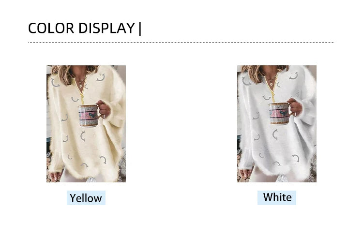 Women's V Neck Long Sleeve Sweater Casual Loose Fit Pullover Sexy Zipper Warm Knit Printed 2024 Fashion Trend for Women.