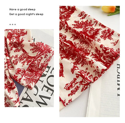 Mode Druck Blume 2PCS Pyjamas Set Frauen Nachtwäsche Frühling Sommer Hosen Anzüge Lounge Tragen Lose Satin Homewear Pijamas Anzug.