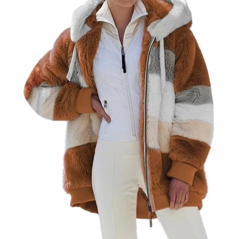 Übergroße Jacke für Frauen 2023 Neue Herbst Winter Warme Plüsch Tasche Mit Kapuze Streetwear Lose Dame Oberbekleidung Mantel Roupas Feminina