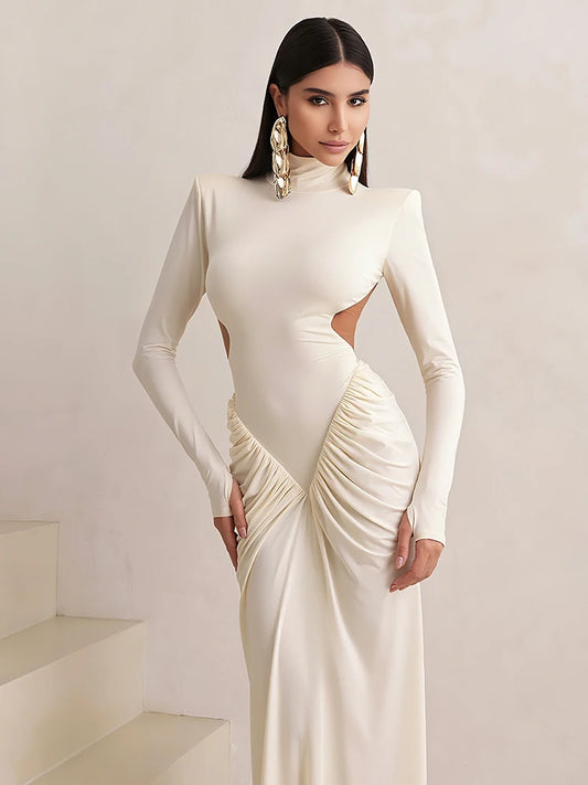 Kliou Raffen Mantel Frauen Maxi Kleider High Street Klassische Volle Hülse Gerade Schulter Backless Vestidos Mujer Abend Tragen