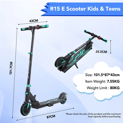 RCB Electric Scooter for Kids Ages 6-8-12, R15 Kids Electric Scooter, 20 KM/H Top Speed, 16KM Range, 3 Heights Adjustable, Gifts.