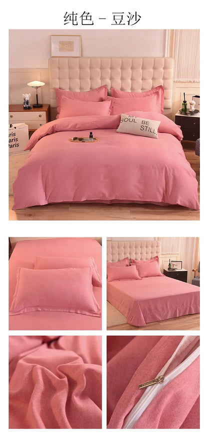 2024 new light luxury solid color thickened cotton abraded four-piece set, pure cotton warm, available in autumn and winter.