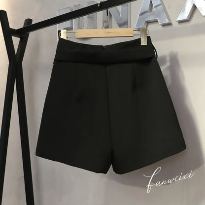 2025 Spring Summer New Simplicity Fashion Diamonds High Waist Shorts Women Clothes Fashion Patchwork Solid Color Wide Leg Pants.