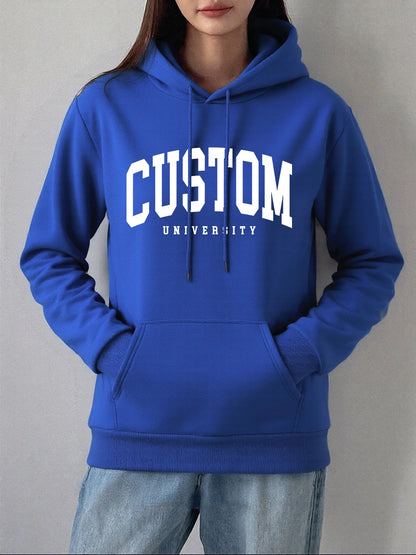 Custom University Printed Hoodies Women Basics Pocket Sweatshirts Autumn Fleece Warm Pullovers Comfortable Casual Womans Clothes.