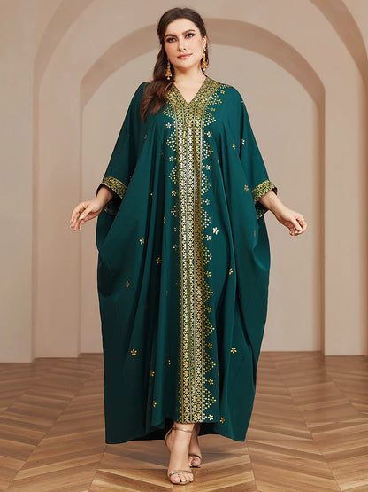 Wow! Langarm-Abaya in Übergröße mit Goldfolie – atemberaubendes arabisches Kleid, steigern Sie Ihren Stil für jede Veranstaltung!