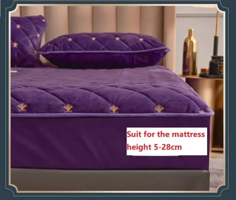 Embroidery Mattress Cover Thicken Soft Velvet Quilted Mattress Protector Cover Customized Fitted Sheet Not Including Pillowcase.