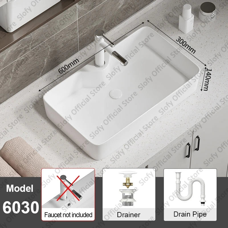 Large Square Ceramic Washbasin For Bathroom Countertop Basin White Sink Above Counter Pedestal Hotel Home Balcony Bathroom Sinks