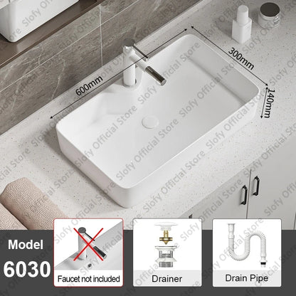 Large Square Ceramic Washbasin For Bathroom Countertop Basin White Sink Above Counter Pedestal Hotel Home Balcony Bathroom Sinks