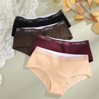 FINETOO 3Pcs Cotton Letter Belt Underwear Women's Panties Sexy Breathable Low Waist Briefs Female Stretch Comfortable Lingerie