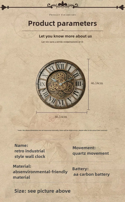 18-Zoll-Stumm-Quarz-Wanduhr, Getriebe, Rotation, Wanduhr, Wohnzimmer, Schlafzimmer, Wanduhr, industrielle Retro-Uhr, Heimdekoration