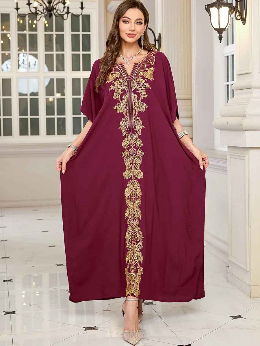 Frauen bestickte lange Kaftane Plus Size Kaftan Kleider Strand Badeanzug Cover Up Moomoo Kleid marokkanische Robe