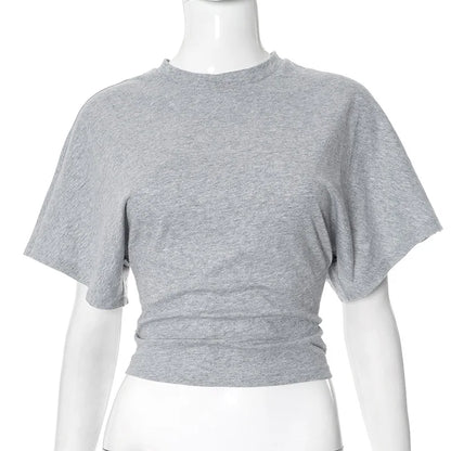 Französisches Kurzarm-T-Shirt für Damen, Sommer-Lose-Fit, schlankmachendes, süßes und würziges Design, Rundhals-Top Ф Fonda