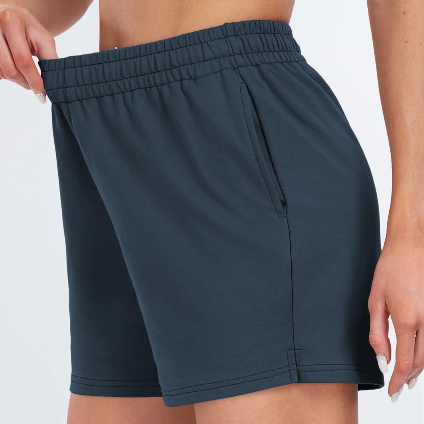 Plain Color Sports Shorts Casual Summer Comfortable And Soft Elastic High Waist Running Shorts With Pockets For Women