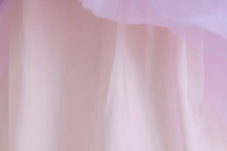Wunderschönes Mädchenkleid, Puffärmel + lange Ärmel, Netzbedeckung, geeignet für Tänze, Partys, Auftritte, Host-Verkleidung