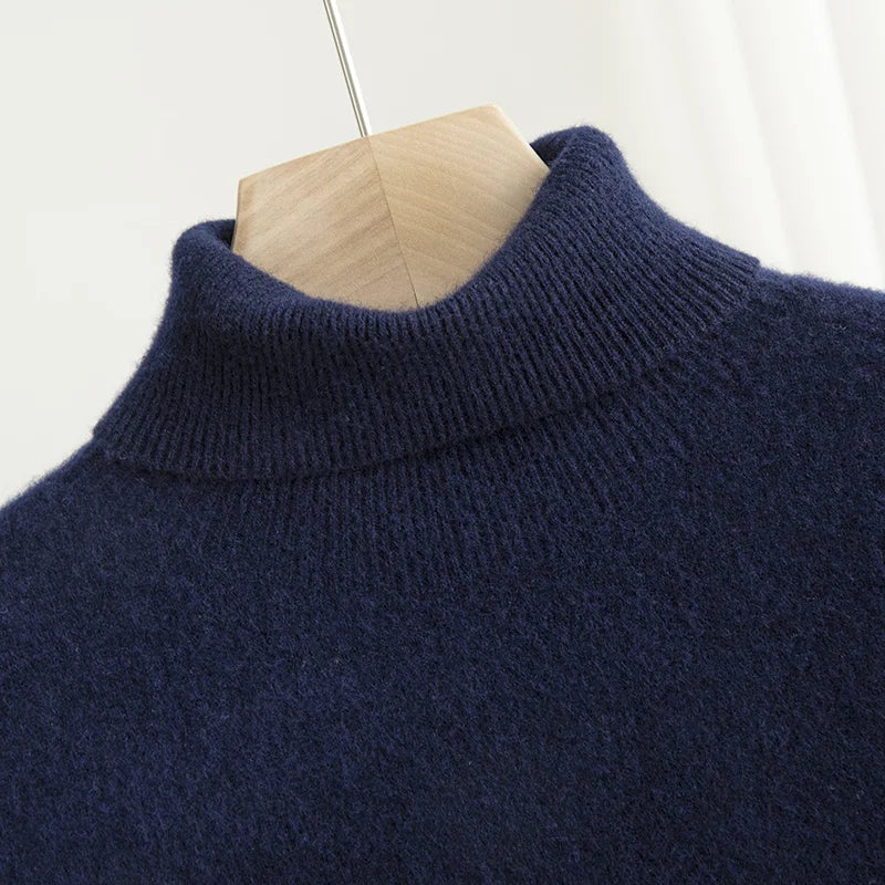 Men 100% Merino Wool Sweater Turtleneck Knitted Pullover Cashmere Warm Solid Color Clothes Business Bottoming Tops Autumn Winter