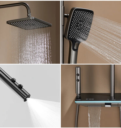 VGX LED Digital Shower System Modern Bathroom Temperature Display Shower Faucet Set Rainlfall Bathroom Mixer Bidet Shower Set