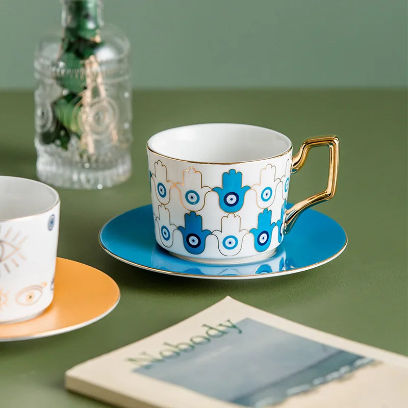 Blue Eye Ceramic Coffee cup European Fashion Coffee cup Dish Set Home Afternoon Tea Tea Cup tea cups and saucer sets  coffee cup.
