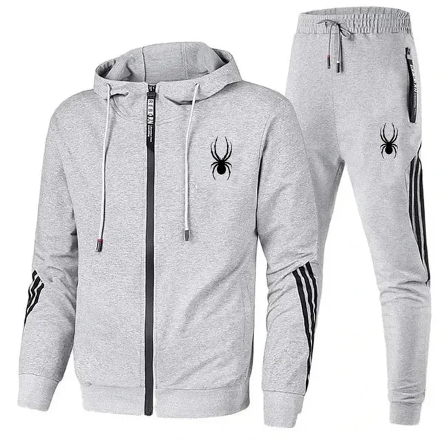 New spring and autumn men's casual sports set, outdoor jogging fashionable men's zipper jacket + skinny pants two-piece set.