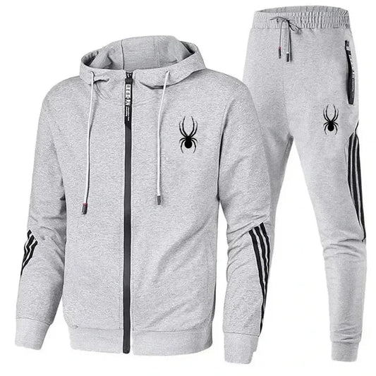 New spring and autumn men's casual sports set, outdoor jogging fashionable men's zipper jacket + skinny pants two-piece set.
