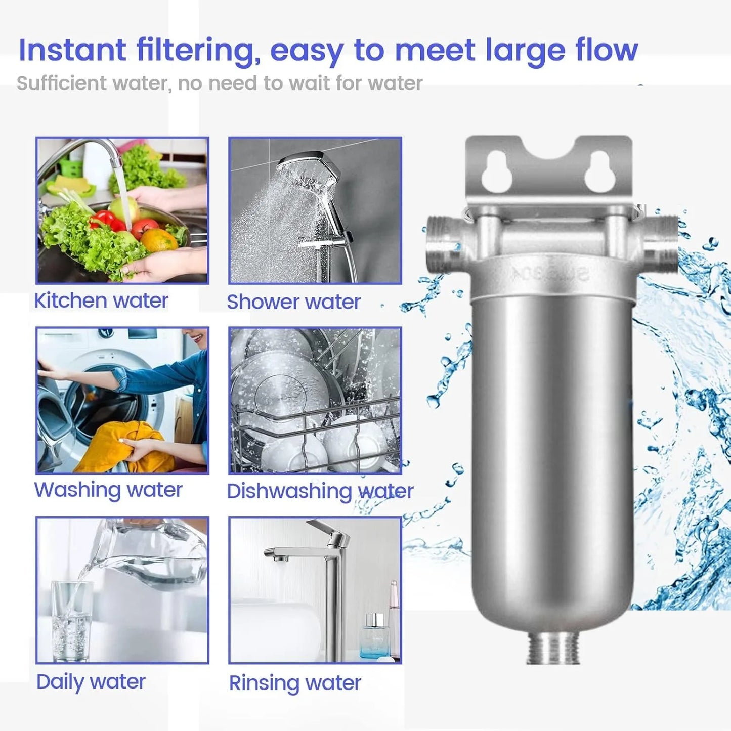 Pre filter household well water whole house household water purifier 304 stainless steel high flow backwashing water filter.