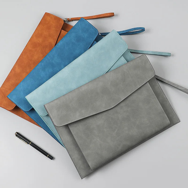 A4 Leather Document Bag, Large Capacity Business Briefcase, Waterproof Office Folder, Can Hold Laptop and Stationery.