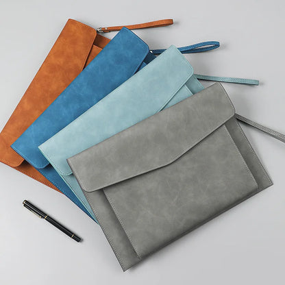 A4 Leather Document Bag, Large Capacity Business Briefcase, Waterproof Office Folder, Can Hold Laptop and Stationery.