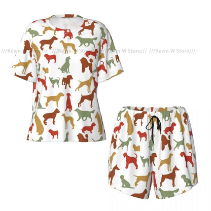 Zweiteiliges Damen-Pyjama-Set mit Rundhalsausschnitt und kurzen Ärmeln. Dog Breed, lässiges Pyjama-Set für zu Hause