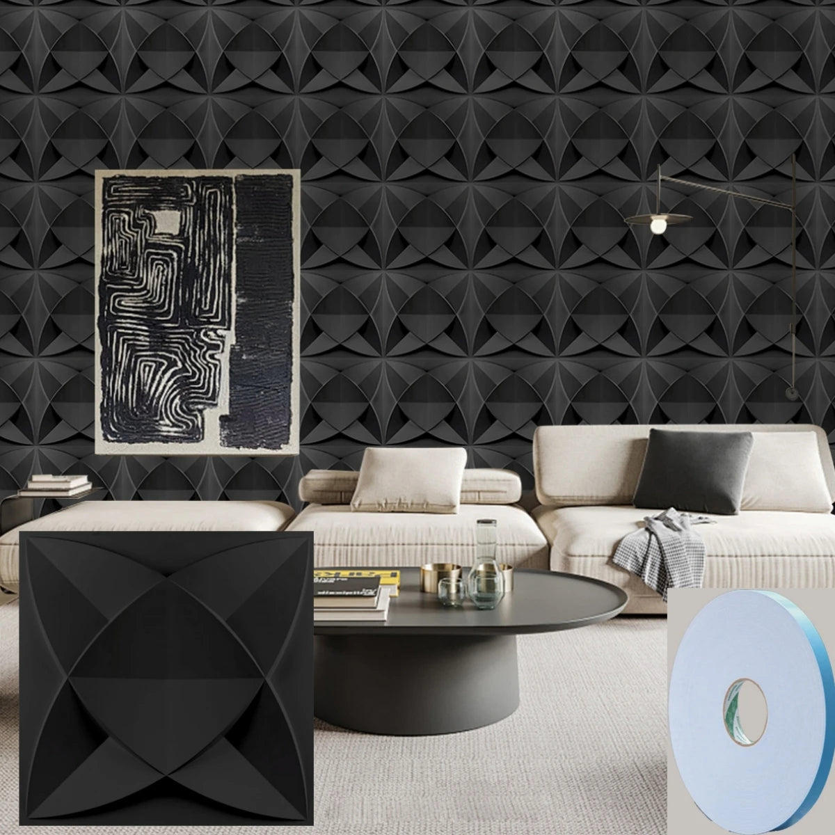 12/20/30pcs 3D pvc wall panels for indoor wall decoration, for living room hall bedroom hotel office,including tape