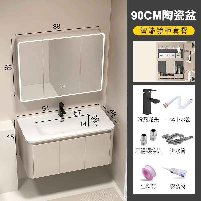 Moderner intelligenter Badezimmerschrank, Wabenstruktur, Aluminium, WC, Waschbecken, Schrank, Kombination, integriertes Keramikwaschbecken, Waschtisch