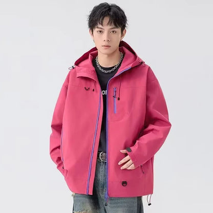 Outdoor Windbreaker Hooded Jacket Men Softshell Zip Up Windproof Waterproof Mountain Skiing Hiking Camping Jacket Autumn Coats