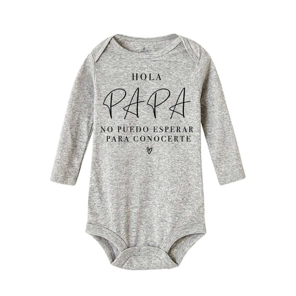 Hallo Papa, ich kann dich nicht warten, Baby-Ankündigung, Neugeborenen-Body, Sommer, Baby, Jungen, Mädchen, Schwangerschafts-Enthüllung, Ropa-Overall-Outfits.