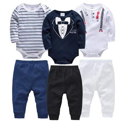 3 Stücke Baby Jungen Kleidung Neugeborenen Bebe Jungen Strampler Set Krawatte Drucken Langarm Cartoon 100% Baumwolle Body Overall Kleidung 3 ~ 24 Mt.