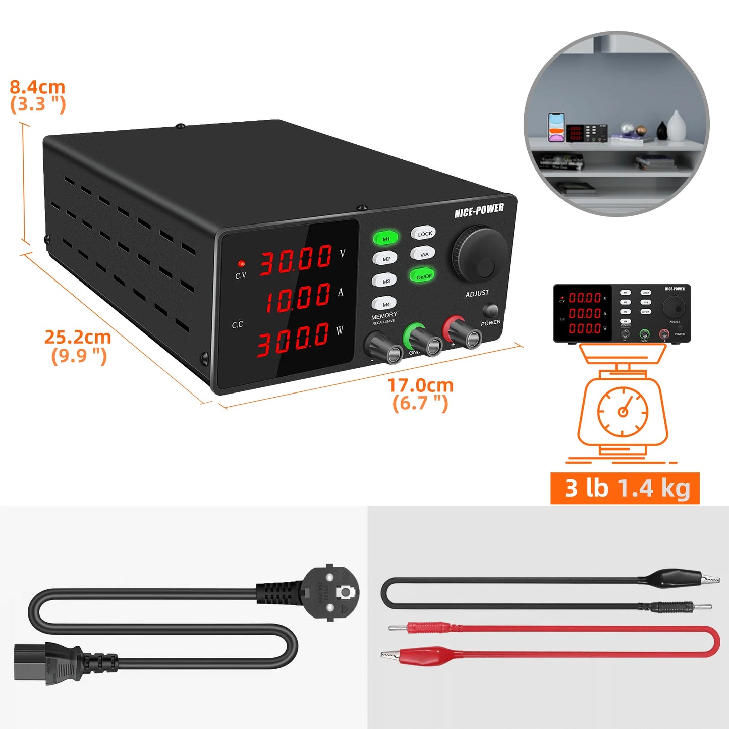 NICE-POWER DC Lab Power Supply 30V 10A 5A Adjustable Power Source For Phone Repairing RS232 USB PC Software Control Data Memory.