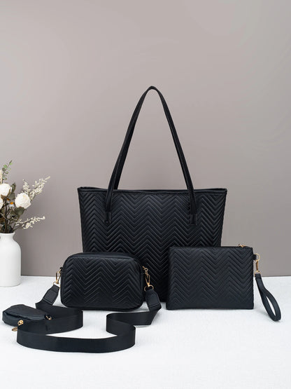 Wave pattern daily commuting large capacity tote bag handbag four piece set fashion trend personality change camera bag.