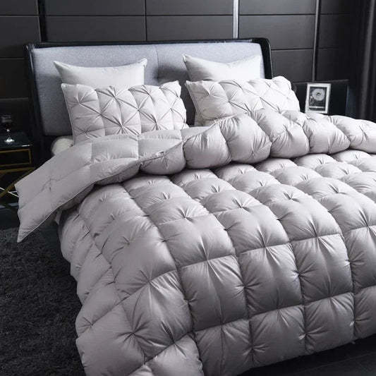 White Goose Down Comforter Warm Winter Thick 3D Bread Bed Blanket Luxury Pinch Pleated Filling for Quilts Single Double Duvet.