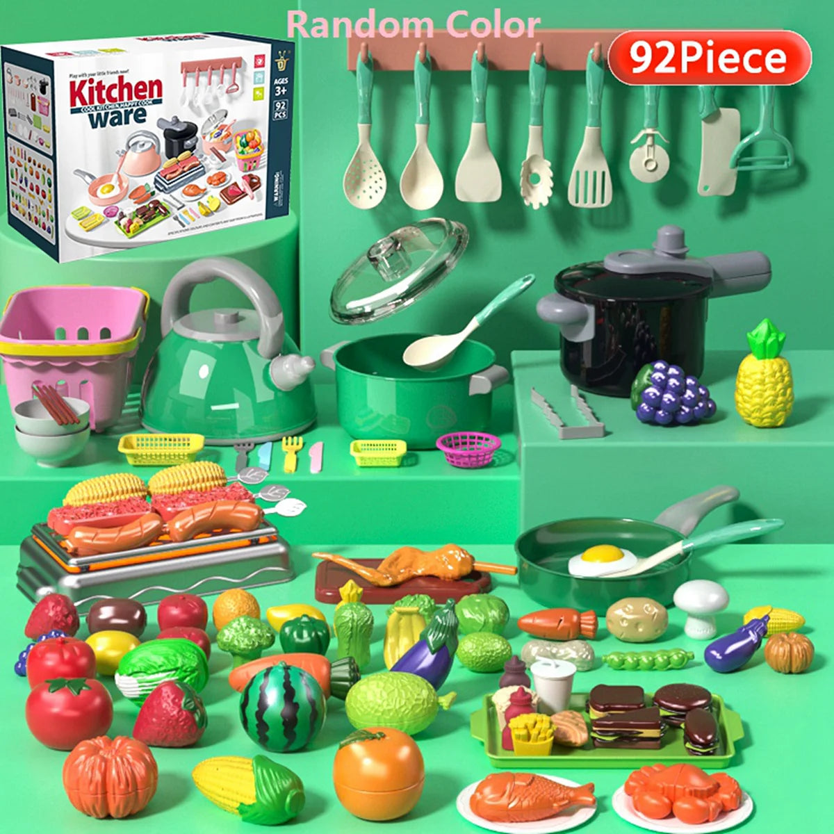 Kids Kitchen Toy Accessories, Pretend Cooking Playset with Play Pots and Pans, Utensils Cookware Toys, Play Food Set, Toy Vegeta.