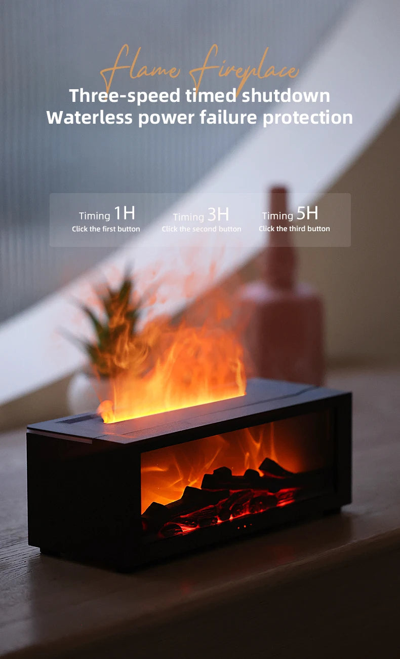 Colorful Flame Fireplace Aroma Diffuser 150ml Waterless Auto-Off Air Humidifier with Timer Remote Control for Home Bedroom Gift.