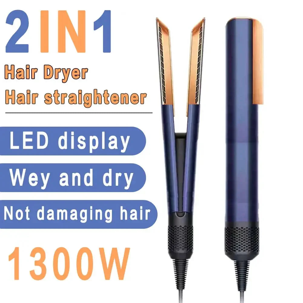2-in-1 Professional Quick Dry Hair Dryer and Straightener Negative Ion Iron Long Lasting Styling Tool Wet and Dry  Curling Iron.