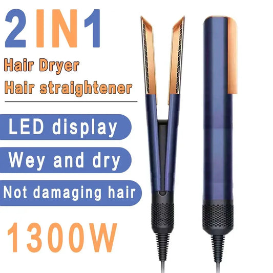 2-in-1 Professional Quick Dry Hair Dryer and Straightener Negative Ion Iron Long Lasting Styling Tool Wet and Dry  Curling Iron.