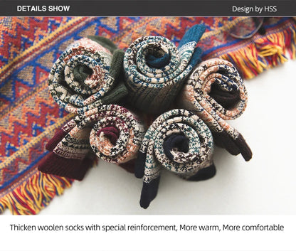 HSS Brand 5 Pairs Winter Men's Socks Thicken Sheep's Wool Socks Warm Men Retro Style Colorful Fashion Man Socks For Snow boots.