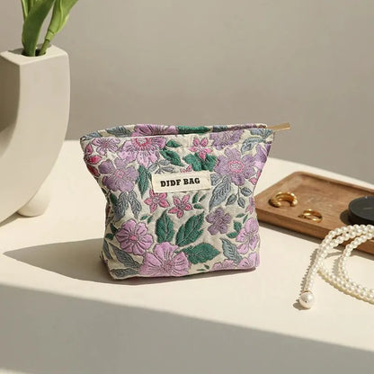 Women's Makeup Bag Small Vintage Purple Flower Large Capacity Cosmetic Lipstick Storage Bag Portable Coin Purse Commuter Clutch.