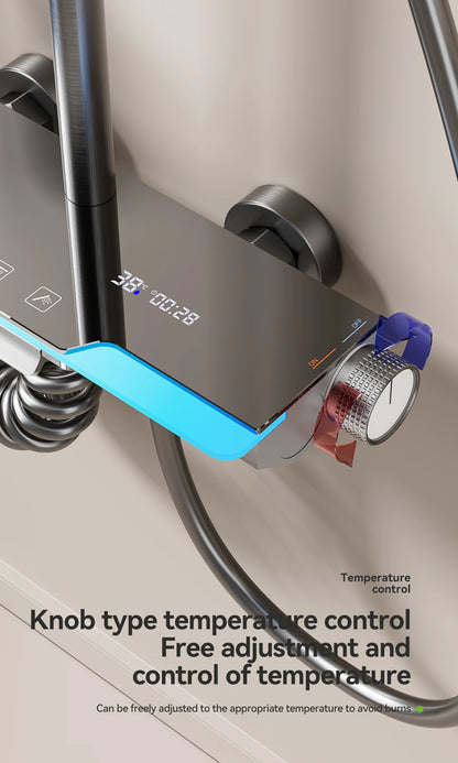 Space aluminum digital display atmosphere light shower shower set, 4-speed turbocharged bathroom shower