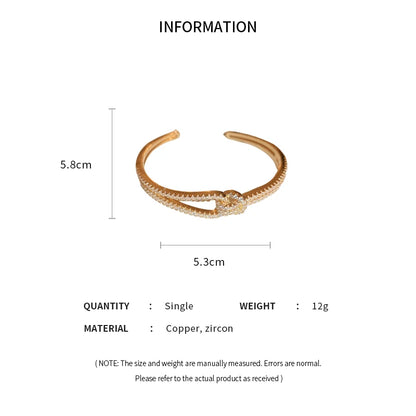 Exquisite Full Zircon Cuff Bracelets Gold Plating Copper Knot Opening Bracelet Minimalist Women's Bangle For Wedding Party.