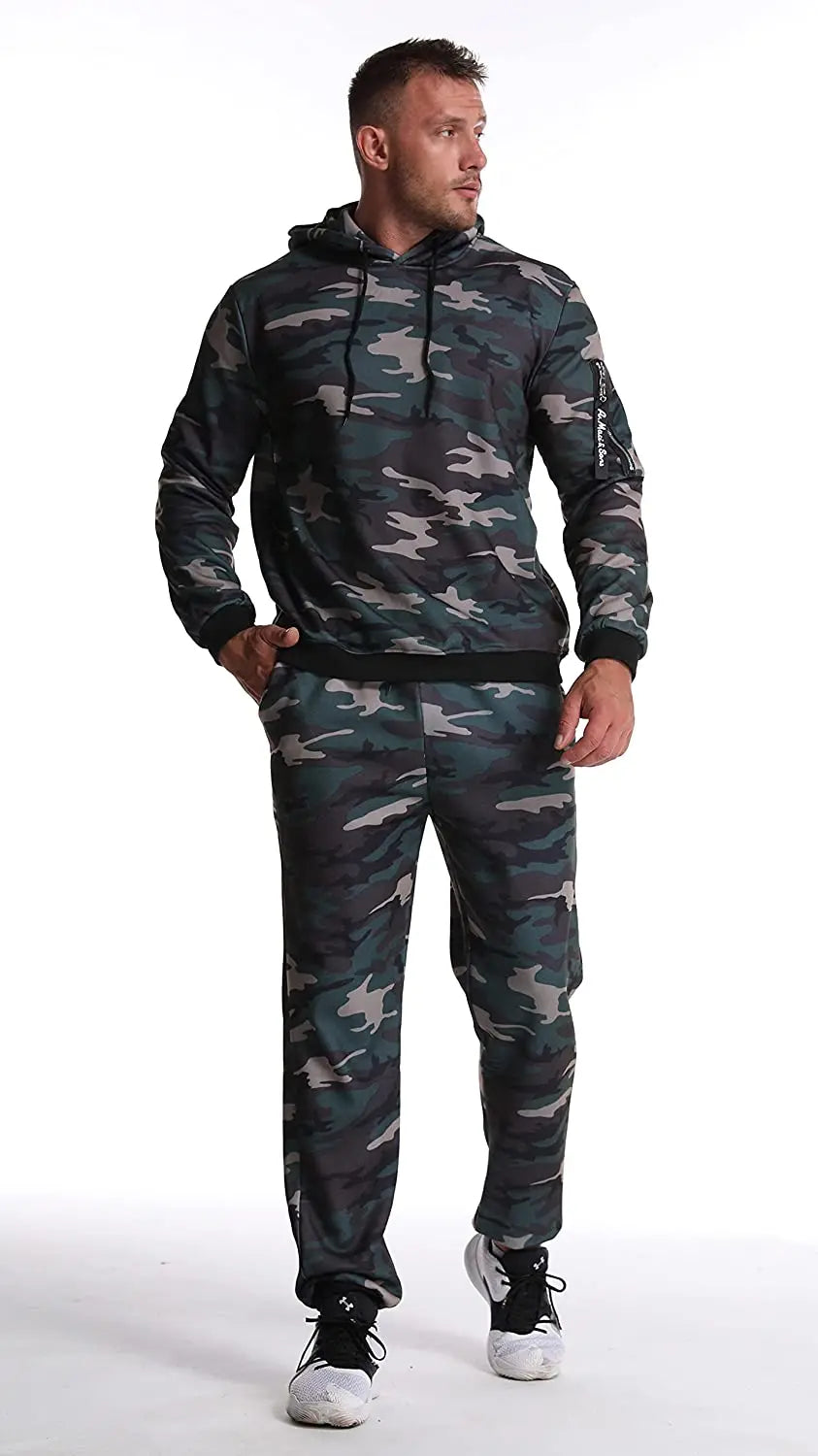 Men's Sportswear Set Two-piece Casual Jogging Warm Breathable Fitness Sportswear Set Military Tactical Hoodie + Trousers.