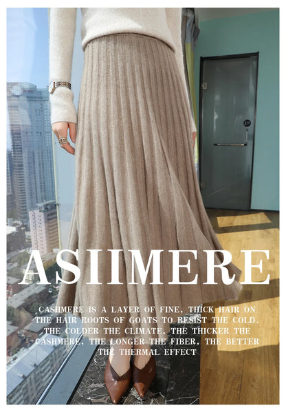 Autumn And Winter Fashion Mink Cashmere Mid Length High Waist Skirt For Women, Knitted Umbrella Skirt, Fashionable Pleated Skirt.