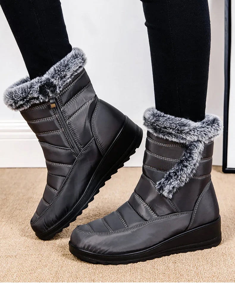 Women's Boots Super Warm Fur Botas Mujer 2025 Snow Boots Low Heels Winter Shoes Woman Black Rubber Winter Boots Women Footwear.